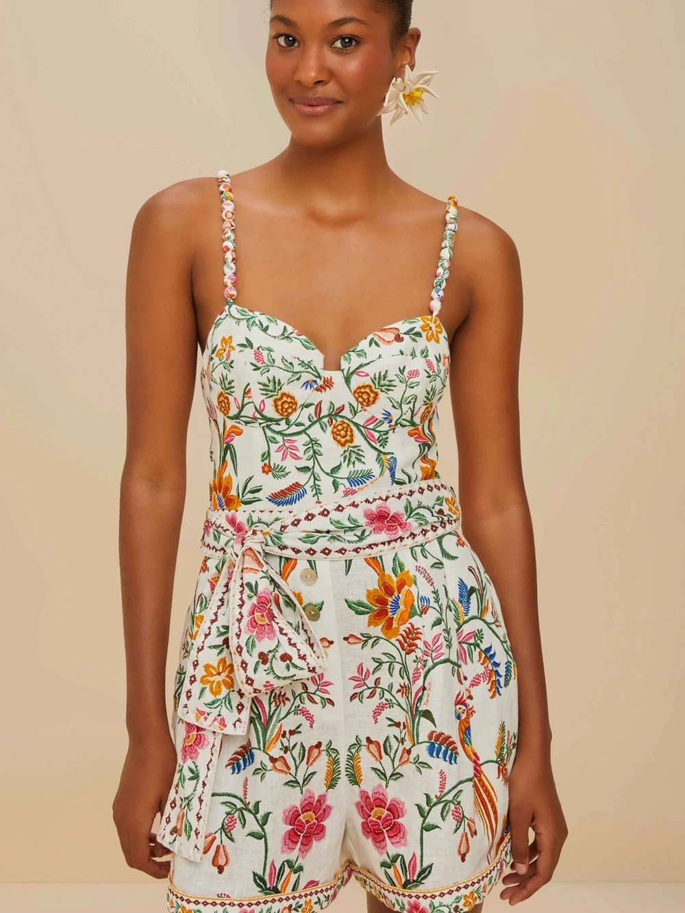 NWT Farm Rio Off White Delicate Flower Romper - Medium